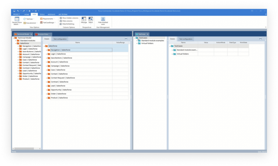 Screenshot of UI for Tosca for Salesforce Testing